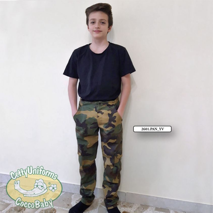 Pantalone per bambini in stile militare mimetico con tasche